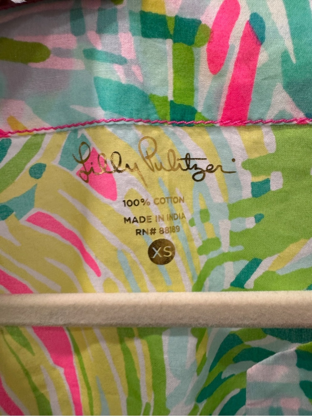 Lilly Pulitzer Amelia Island pink green Cotton Tunic Top Tropical Storm Print XS - Picture 9 of 9